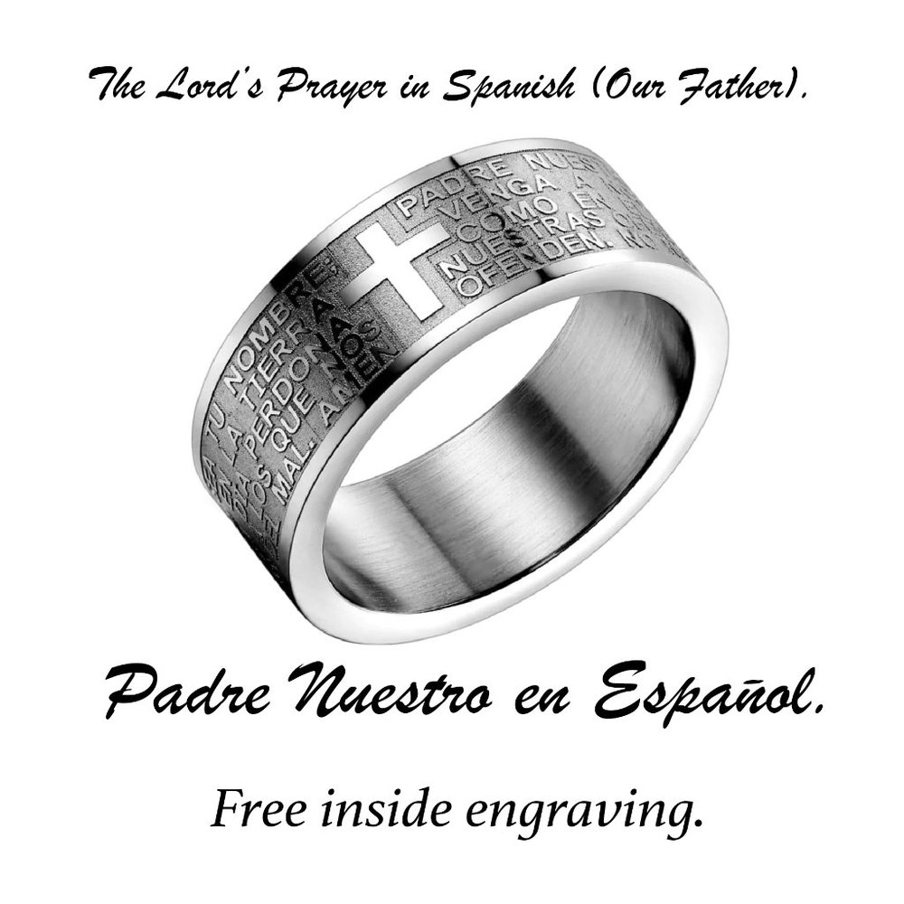 Beautiful silver ring with ( OUR FATHER ) in Spanish. PADRE NUESTRO
